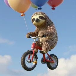 sloth riding a balloon wheeled tricycle in the sky by ralph mcquarrie. trending at artstation