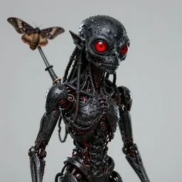 mothman detailed black red eyed hyperrealistic cyborg in the style of kyle lambert