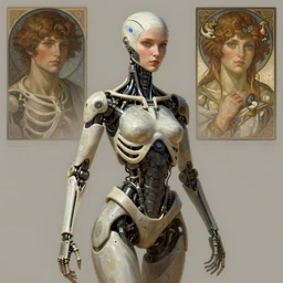 Cyborg skeleton female, sci-fi, highly detailed, digital painting, artstation, concept art, smooth, sharp focus, illustration, art by artgerm and greg rutkowski and alphonse mucha