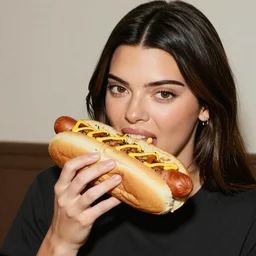“Kendall Jenner eating a humongous hotdog, inserting it into her mouth and staring intently at the camera”