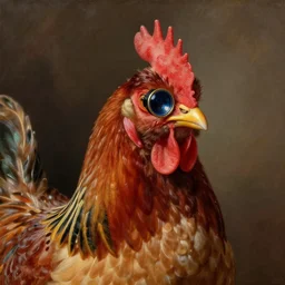 a chicken butler with a fancy mustache and a monocle, highly detail, oil painting , accurate anatomy,