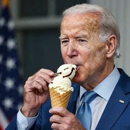 joe biden eating ice cream scoop on a ice cream cone, political cartoon, high detail