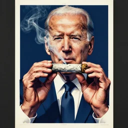 joe biden smoking a rolled marijuana joint, amazing detail, digital art, artstation, only two hands, two arms, human, silkscreen poster