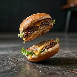 a photo of a burger being dropped on the floor, photorealistic, realistic, dramatic, cinematic, photography