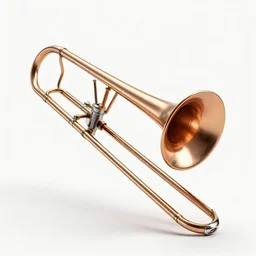 copper trombone, stylized 3d render, isolated on a pure white background, centered, entire object in frame, sharp focus, soft studio lighting