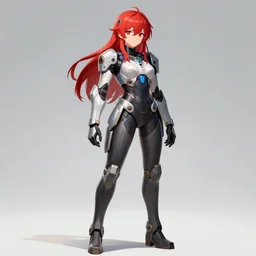 full body, a anime woman wearing futuristic armor, detailed face, redhead, by krenz cushart