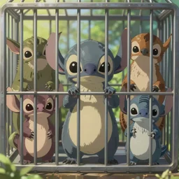 zoo with cute alien animals in metal cages, sharp face focus, finely detailed features, full body mid shot, perfect art, trending on pixiv fanbox, painted by gaston bussiere, makoto shinkai, akihiko yoshida, gaston bussiere, craig mullins