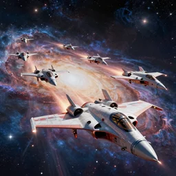 squadron of space fighter, armada, intergalatic war, warp speed, galaxy background, star war universe!!!!, particle flying, high speed, vivid colors, intricate details, high tech sci - fi, futuristic, 8 k texture, technology, render in octane, artstation, by peter gric, giger, enki bilal, artgerm, greg rutkowski