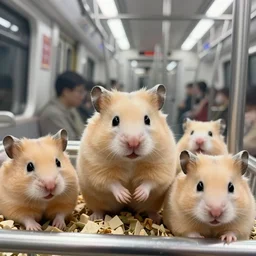 photo of a hamsterinside a metro train, various poses, unedited, soft light, sharp focus, 8 k