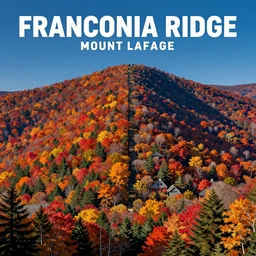 comic book art tourism poster, franconia ridge, mount lafayette, new hampshire, symmetrical, landscape, autumn, rule of thirds, minimalist, vibrant color scheme