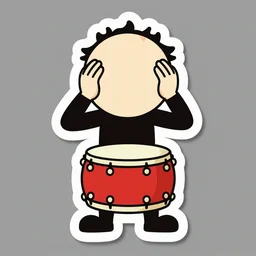 die cut sticker of anthropomorphic drum holding its head like it has a headache