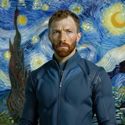 portrait of miles morales in his suit, van gogh
