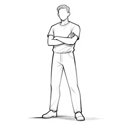 man standing with arms crossed, front view, full body drawing, high quality, digital sketch, figure drawing, low detail, stick figures, pose reference, drawing study,