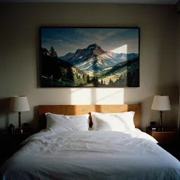 A bedroom designed by Ren Hang, 35mm film, long shot