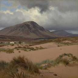 Scottish landscape combined with desert, traditional oil painting by Constable, detailed!