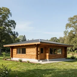 a log cabin designed by frank lloyd wright, realistic photo