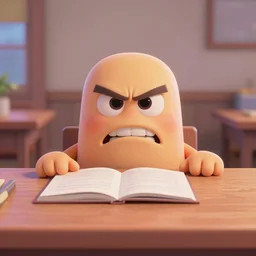 pixar character, table, angry, 3 d