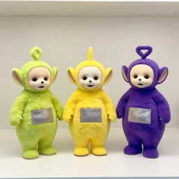 natural history dioramas of teletubbies as furry animals