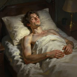 an intricate concept art of a man in his bedroom woke up in the future, concept art, style by tyler edlin art, hyper realistic, sci - fi, cinematic, epic lighting, artstation
