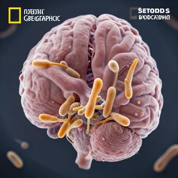 detailed microscope photo of spores in the human brain, highly detailed, national geographic, award winning photography
