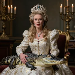 john oliver as the queen of england, with a pet alligator