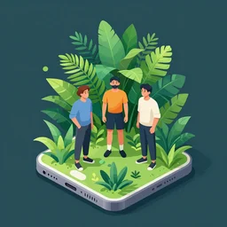 editorial illustration portrait of an isometric iphone with lush foliage overgrowth mads berg christopher balaskas victo ngai