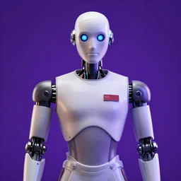 a portrait of an upper class robot butler, highly detailed, purple background, unreal engine, octane render, digital art