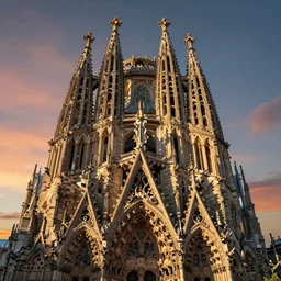 an extremely detailed cathedral by Vincent Callebaut, high glossy architectual print,stunning volumetric light sunset stunning sk