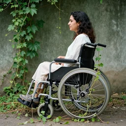 a woman in a wheelchair tangled in vines, by Omar Z. Robles, CANON Eos C300, ƒ1.8, 35mm, 8K, medium-format print