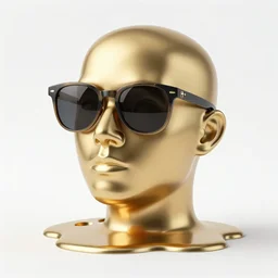 a head made out of melting metal, golden palette, it is wearing sunglasses and a hat, there are flowers all around it, black paint melting, vogue cover style, demonic style, smooth fractal style, ethereal fantasy style, 3 d perfect render style, horror style