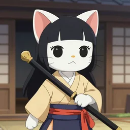 cute samurai catgirl, high quality anime stunning art, trending on artstation