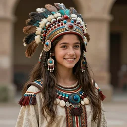 teenage female aztec ww 2 soldier, long hair, dress, smiling, digital portrait by greg rutkowski, intricate, soft focus, highly detailed, cinematic, epic, artstation