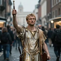 the assassination of julius caesar in busiest time square ever, photography, hyperrealism, cinematic, bokeh