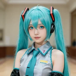 a portrait of the young lady hatsune miku of the house lancaster, blue eyes, blue hair, porcelain skin, national portrait gallery