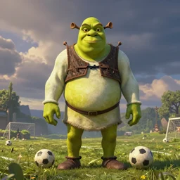 shrek!! imposing stature in the center of a football match