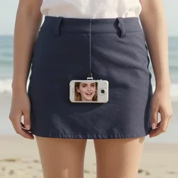 photo, close up, emma watson in a mini skirt, on a beach, android cameraphone, 2 6 mm