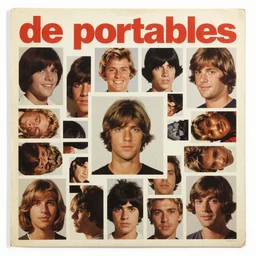 vinyl LP cover for the 25th anniversary album by 'de portables' that is a cutout photo collage of only faces in all kinds of sizes and rotations from 1960 music magazines