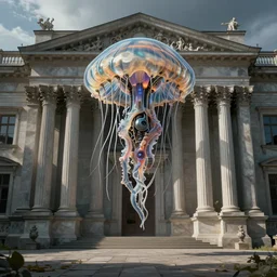 Cyborg biomechanical jellyfish Neoclassical building. By Konstantin Razumov, highly detailded