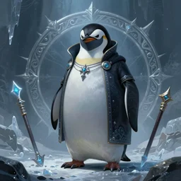anthropomorphic evil penguin wearing dark clothes, icy landscape, weapons, dnd, mystical, large portrait, character, fantasy, intricate, elegant, digital painting, artstation, concept art, smooth, 8 k frostbite 3 engine, ultra detailed, art by artgerm and greg rutkowski and magali villeneuve
