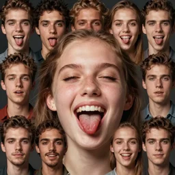 close - up portrait girl sticking out tongue playfully, alena aenami, petros afshar, noah bradley, anton fadeev, anato finnstark, steve henderson, filip hodas, mark keathley, thomas kinkade, phil koch, gilbert williams, mike winkelmann, beeple