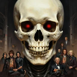 close up sci - fi concert poster art simon stalenhag skull eyes, bone skin, elegant, highly detailed, centered, digital painting, concept art, smooth, sharp focus, illustration, artgerm, tomasz alen kopera, peter mohrbacher, donato giancola, joseph christian leyendecker, wlop, frank frazetta