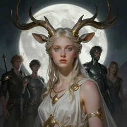 portrait of artemis, goddess of the moon, digital art by artgerm and greg rutkowski, gaston bussiere, android jones and karol bak