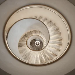 3d rendering of modern perfect spiral stairs, looking directly down, hd, hdr, cinematic 8k, ultra detailed, high resolution