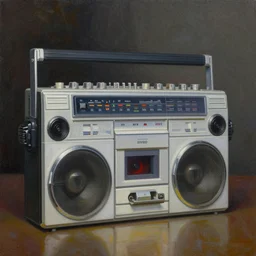 a stunning and detailed painting of a house that looks like a boombox, 8 k, award winning art, unique architecture, rembrandt lighting