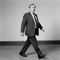 young john cleese doing an extremely silly walk, black and white, hyperrealistic, hyperdetailed, award winning, funny