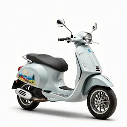 embroidered vespa scooter, studio product photography, isolated on a pure white background, centered, entire object in frame, sharp focus, soft studio lighting