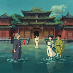 tang dynasty, palace underwater, in the style of studio ghibli, j. c. leyendecker, greg rutkowski, artem