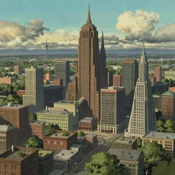 highly-detailed and beautiful interpretation of the dystopian future of the city of Ann Arbor in Studio Ghibli style