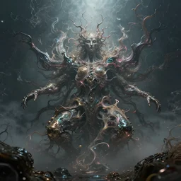 symbolism, chaos, consciousness, illusion, beautiful, random metallic colors, organism, divine, static, fluid, breathe, mythological, legends, dreams, nightmare, pantheon, void, abyss, ethereal, misty, ominous, cinematic lighting, 8 k, high resolution, photorealism, wide angle, cinematic atmosphere, elaborate, highly detailed, dramatic lighting, realistic, octane render