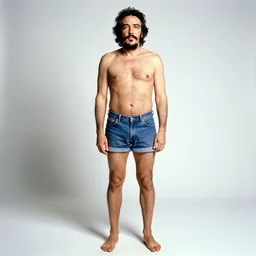 fidel castro wearing denim shorts, full body portrait, 3 5 mm film, by nan goldin